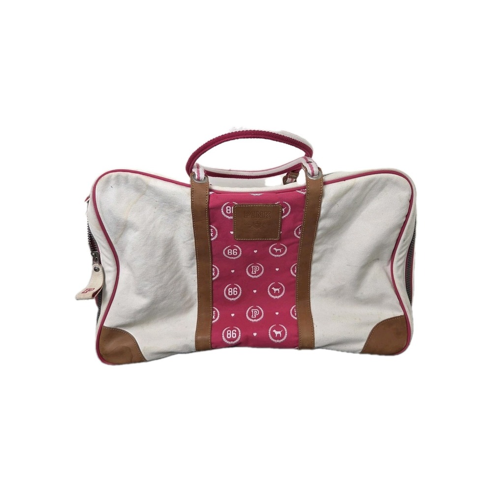 Victoria Secret Pink Cream‎ And Pink Canvas And Leather Tote XL Travel Bag